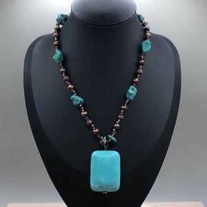 Vintage artisan turquoise and pearls  southwestern statement style boho necklace